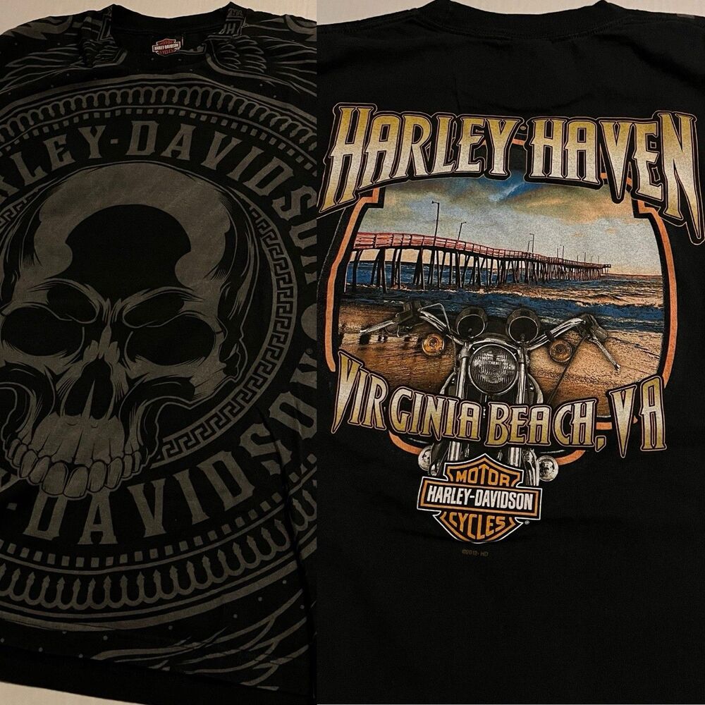 Harley Davidson Motorcycle Virginia Beach Haven VTG 2012 Y2K T-Shirt LARGE Biker